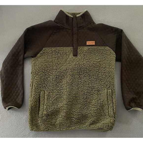Simply Southern Sweaters - Simply Southern Pullover‎ Women's Large Green Brown Furry Sherpa 1/4 Zip